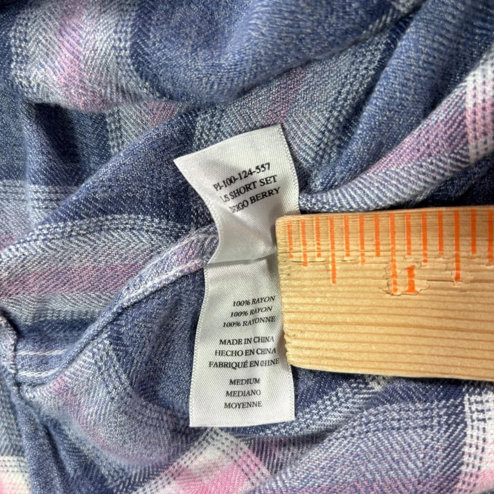 Rails Indigo Berry Plaid Rayon Pajama Top Blue Pink Button Down Shirt Medium